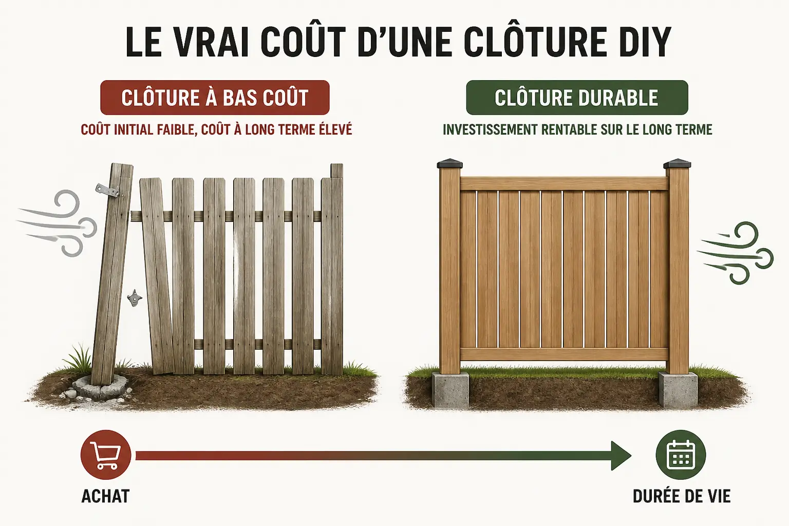 Comparatif de clôture pas cher à faire soi-même : panneau fragile vs modèle plus durable et rentable