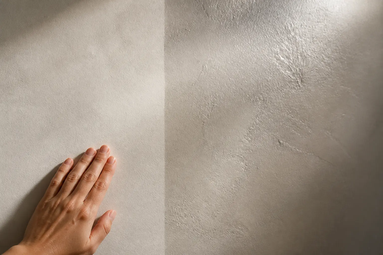 Mur intérieur en peinture velours ou satin : le velours atténue mieux les petits défauts sous une lumière rasante.